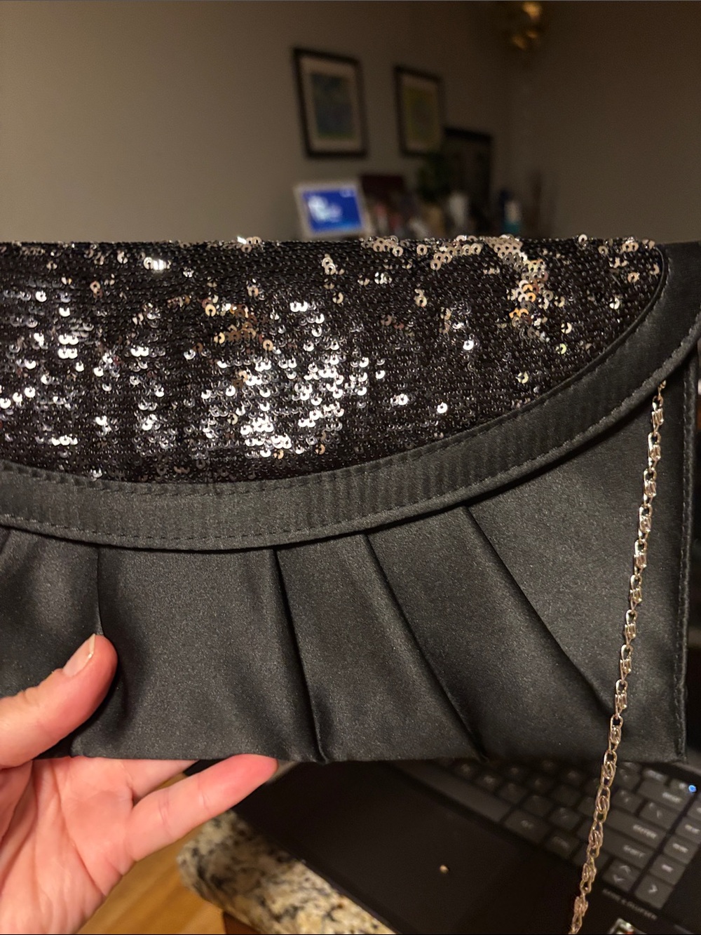 Black Sequin Satin Evening Clutch BNWT SASHA NEWYORK Handbags